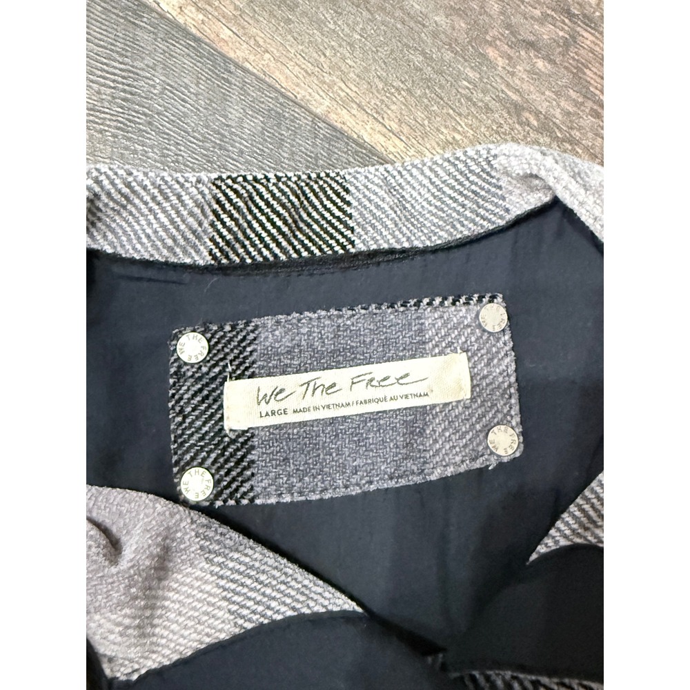 We The Free Free People Plaid Maxi Shirt Jacket Grey Black Large Long Shacket - Picture 7 of 7